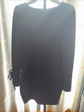 Zara Black Long-Sleeve Shift Dress with Tie Cuffs